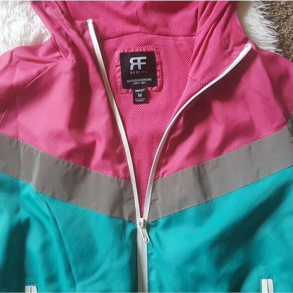 REDFOX Pink and Teal Reflective Zip Front Windbreaker Jacket with Hood Sz Medium - Picture 7 of 7